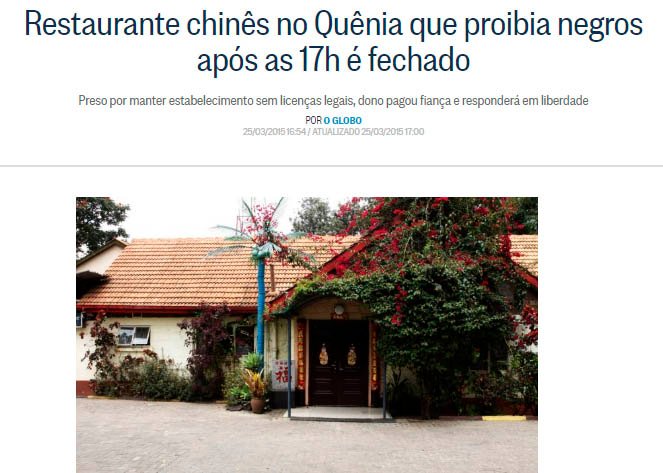 restaurante chines que proibia negros é fechado no quenia