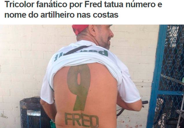 tricolor fanático por fred tatua número e nome do artilheiro nas costas