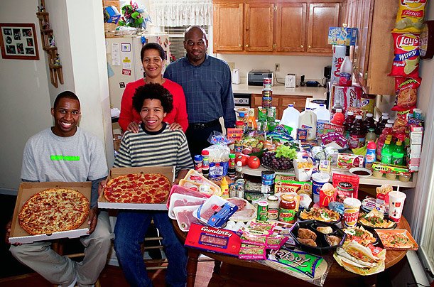 Estados Unidos: Família Revis da Carolina do Norte Gasto por semana: $ 341,98 Gostam de: Spaghetti, batata, frango com gergelim