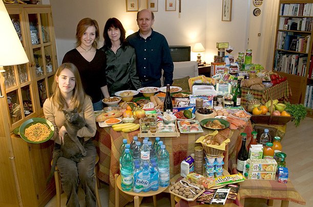 França: Família Le Moine de Montreuil Gastos por semana: $ 419,95 Gostam de: Torta de damasco, pasta carbonara, comida tailandesa