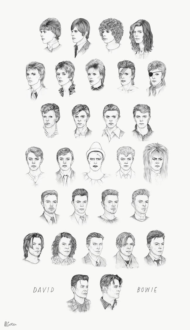David Bowie cortes de cabelo 1964-2014