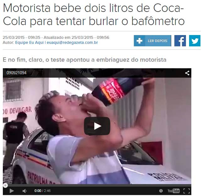 motorista bebe dois litros de coca cola